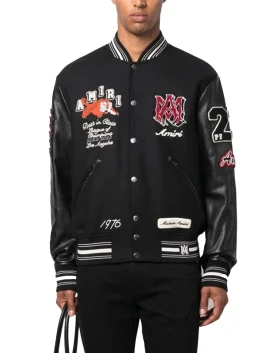 Black Amiri Varsity Jacket with logo patches