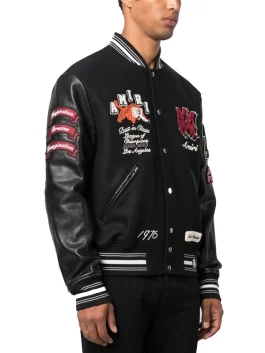 Black Amiri Varsity Jacket with logo patches