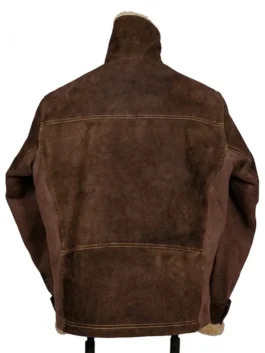Men’s premium suede leather jacket featuring a soft turn-down shearling collar and front zipper.