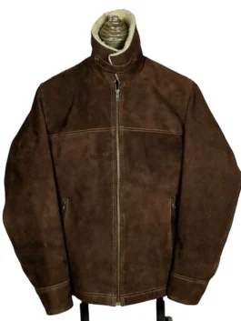 Rick Grimes The Walking Dead Season 5 Leather Jacket with a plush collar and ribbed cuffs.