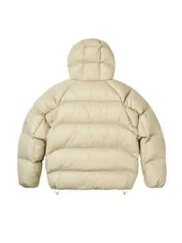 Back view of Palace Quantum Balaclava Puffa Jacket in cream tone highlighting quilted puffer texture and warm padding.