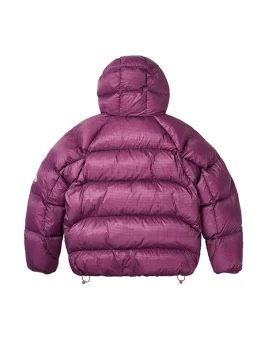 Back profile of Palace Quantum Balaclava Puffa Jacket in purple shade designed for warmth and streetwear style.