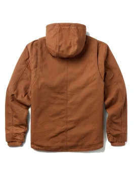 Back design of brown Hooded Zip Canvas Jacket for men