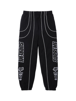 Black Supreme Fox Racing Sweatpant with white piping design, part of the Supreme Fox Racing Zip Up Hooded Sweatshirt with Pant set for streetwear lovers.
