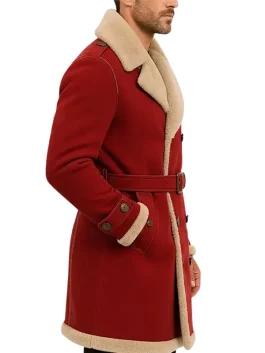 Classic Red Christmas Shearling Coat for Men Holiday Style
