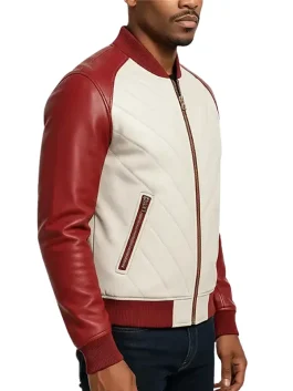 Classic White Red Leather Bomber Jacket for Men’s Look