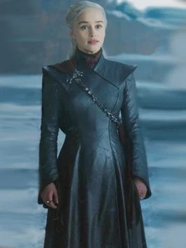 Daenerys Targaryen wearing black leather coat from Game of Thrones