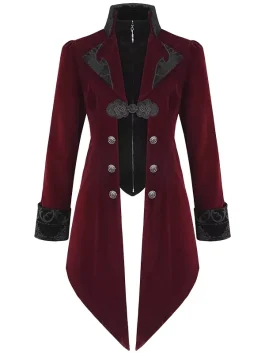 Devil Fashion Men's Jacket Coat – Red & Black Gothic Steampunk Velvet