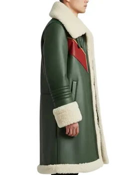 Festive Green Long Shearling Coat for Men Christmas Look