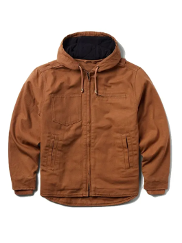 Hooded Zip Canvas Jacket brown front view with zip and pockets