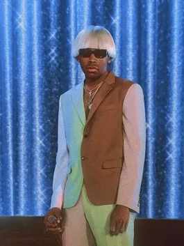 Igor character Tyler the Creator wearing brown and mint color outfit from his Igor album look.