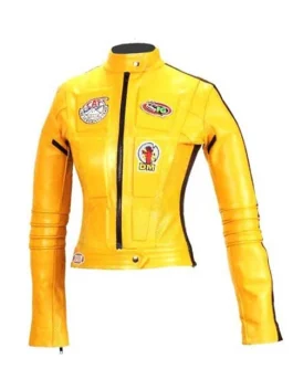 Kill Bill Uma Thurman Motorcycle Jacket front view yellow leather