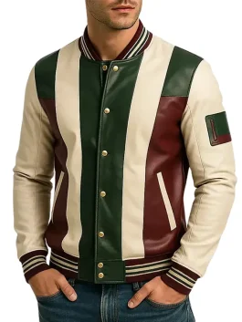 Men’s Green Maroon and Cream Varsity Jacket Winter Wear