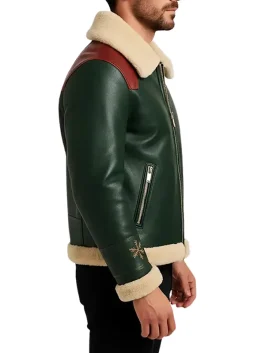 Men’s Green Shearling Leather Christmas Jacket for Winter