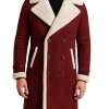 Men’s Maroon Shearling Long Winter Coat Stylish and Warm