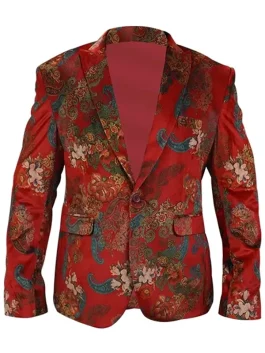Men’s red floral paisley blazer front view – luxury party outfit