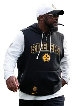 Steelers black sleeveless hoodie NFL style