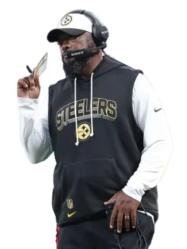 Steelers logo sleeveless hoodie front back view