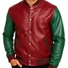 Stylish Green Maroon Varsity Leather Jacket for Men