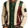 Stylish Men’s Varsity Leather Jacket in Green Maroon Cream