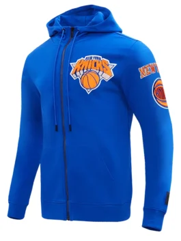 Stylish New York Knicks blue full zip hoodie
