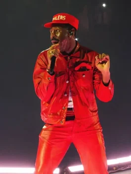 Shop the Tyler The Creator red leather Sugar On My Tongue costume, perfect for concerts, events, and stylish collectors.