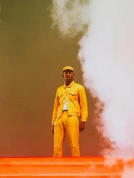 Shop Tyler The Creator Sugar On My Tongue yellow costume set featuring matching jacket and pants perfect outfit for fans.