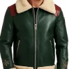 Warm Shearling Leather Christmas Jacket in Green Shade