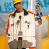 White bomber jacket Eminem style, perfect for stage and streetwear.