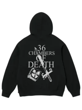 Supreme x Wu-Tang Clan Hooded Sweatshirt in black. Back view, showcasing the bold white 