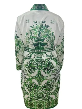 Rear view of the white and green printed 