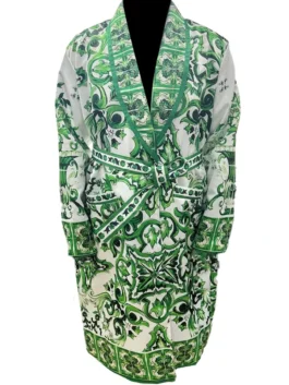 Front view of the white and green satin-style 