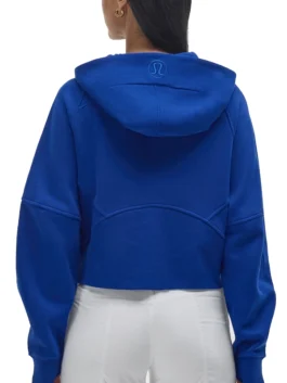 Back view of the royal blue Buffalo Bills lululemon NFL women's scuba oversized half zip hoodie.