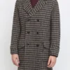 Front view of Daniel Ings Freddy Horniman check coat. This double-breasted coat is the Freddy Horniman brown houndstooth coat.
