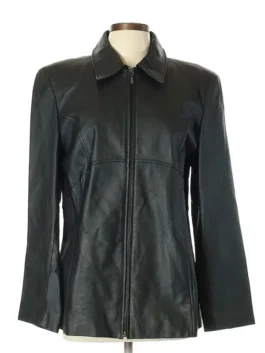 Front view of the zip-up Jacqueline Ferrar leather jacket, featuring a classic collar.