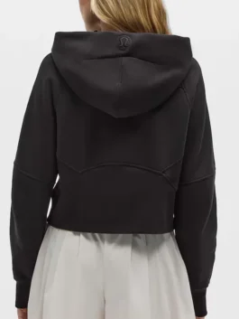 Back view of the black NFL x Carolina Panthers lululemon women's oversized scuba half zip hoodie.