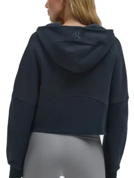 Back view of the lululemon NFL women's scuba oversized half zip hoodie in navy for the Denver Broncos.