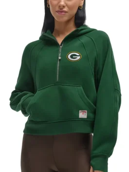 Green Bay Packers NFL x lululemon women's scuba half zip hoodie in dark green, embroidered with the Packers logo.