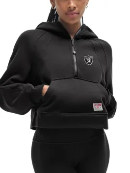 Black Las Vegas Raiders lululemon NFL gameday hoodie, an oversized scuba half zip design for women.