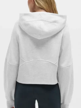 Back of the heathered grey Los Angeles Rams lululemon scuba half zip NFL edition hoodie.