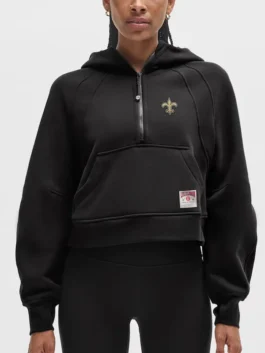 Black New Orleans Saints lululemon performance scuba half zip hoodie, a women's NFL collab item.
