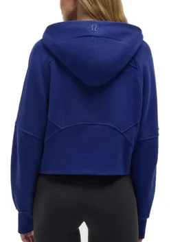Back of the blue New York Giants lululemon cropped length NFL scuba oversized half zip hoodie.