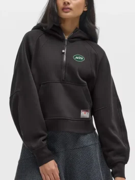 Black New York Jets lululemon cozy NFL scuba half zip hoodie, an oversized women's fan gear item.
