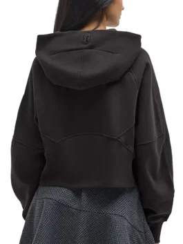 Back view of the bright Black Buffalo Bills lululemon x NFL women's scuba hoodie, highlighting the hood and stitching.