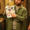 wears his military-style charlie kelly green jacket in an outdoor scene from the TV show.