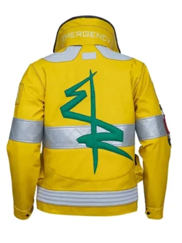 David Martinez cyberpunk jacket cosplay. A vibrant Cyberpunk 2077 David yellow bomber jacket with the 