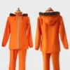 Front and back view of south park kenny jacket orange hooded set for cosplay fans