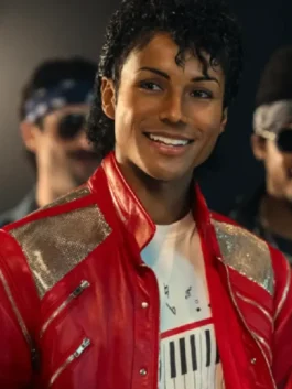 Michael Jaafar Jackson Beat It Jacket featuring professional vegan panels and a luxury front zipper closure.