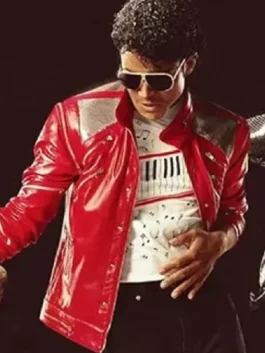 Michael Jaafar Jackson Beat It Jacket front view with luxury buttoned closure and professional zip pockets.