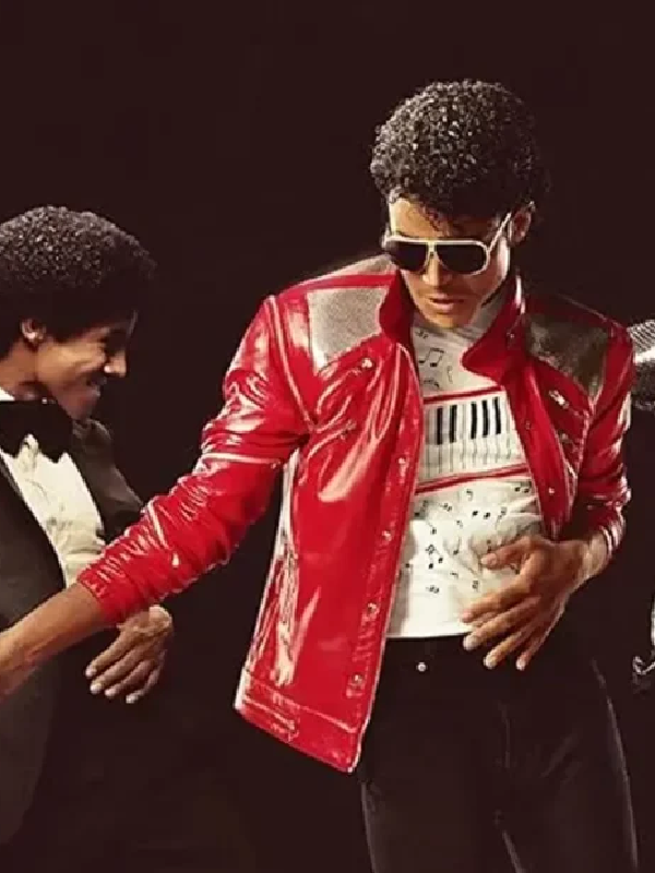 Michael Jaafar Jackson Beat It Jacket highlighting professional red finish and luxury stand up collar with zip.